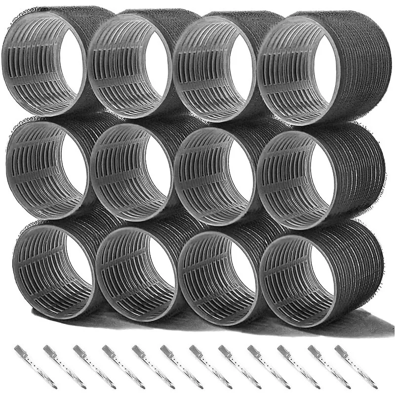 Hair Rollers Set 12 Self-Grip 64MM Jumbo Rollers & 12 Duckbill Clips - Ideal Salon & DIY Hairdressing Tools for All Hair Lengths