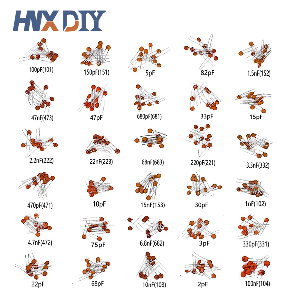 Imagem -05 - Jogo Cerâmico do Capacitor 30 Valores 2pf0.1uf 100nf 10 15 22 30 33 47 68 75 82 100 220 330 470 680 pf p 1: 2.2 3. nf nf 300 Peças