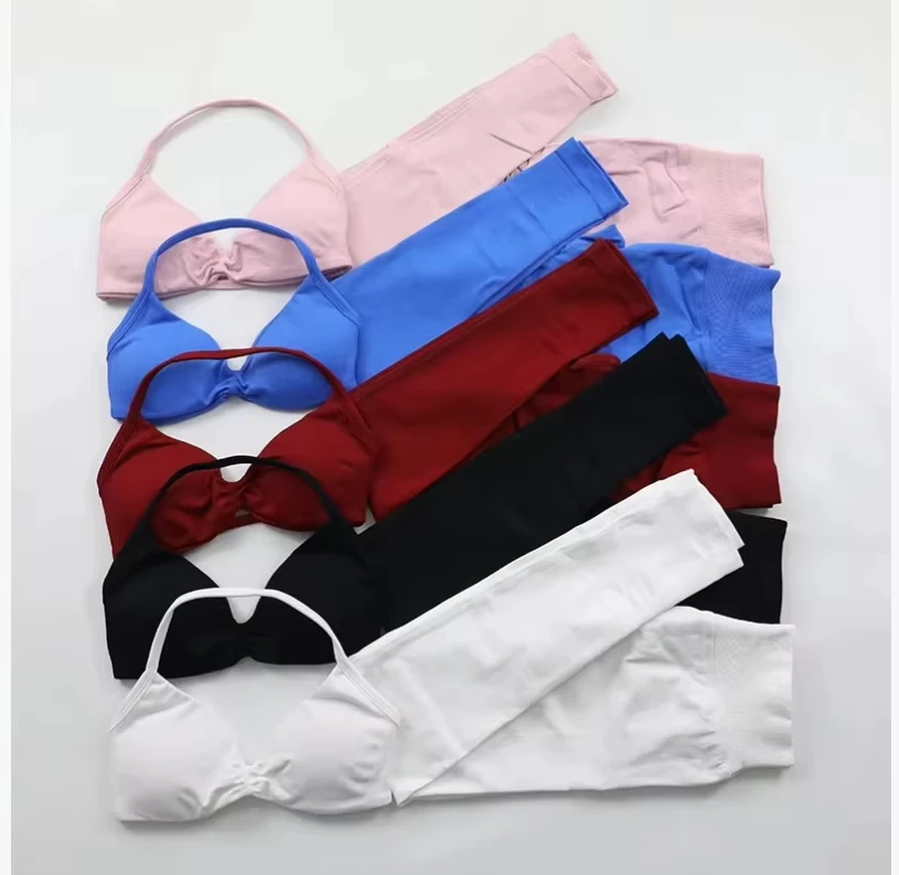 

Комплект из 2 предметов для йоги, тренировочная одежда для женщин, высококачественные леггинсы и бюстгальтер на бретелях, бесшовная спортивная одежда для тренажерного зала и фитнеса