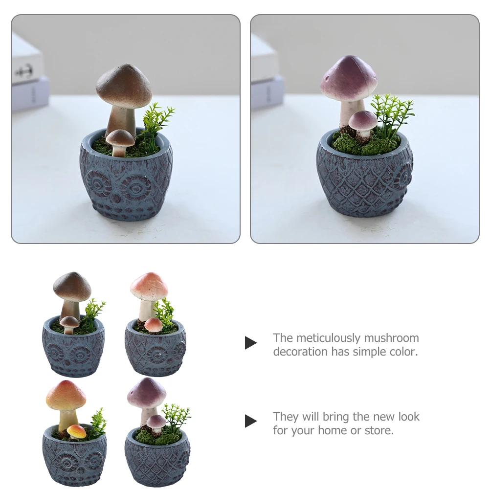 

4 Pcs Potted Plants Artificial Mushroom Ornaments Fake Small Bonsai Home Decor Black Gray Purple Red Yellow