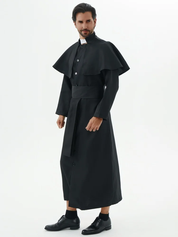 Black Adult Religious Robe, Halloween Character Party Priest Catholic Christ Cosplay Costume, Suitable for Stage Performance