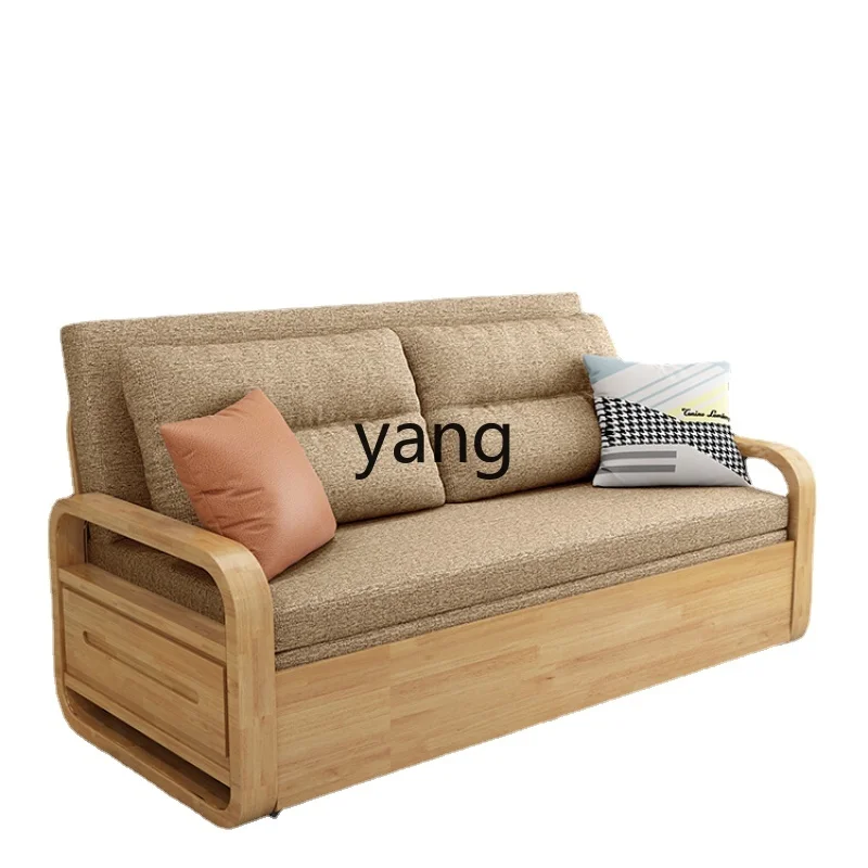 

Yjq Sofa Bed Living Room Multi-Functional Foldable Double Solid Wood Seat Bedroom Dual-Use Small Apartment Telescopic Bed