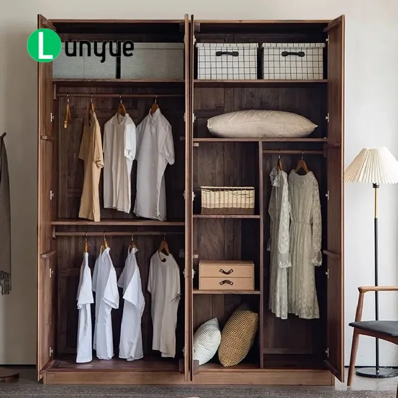 Modern Simple North American Black Walnut Wardrobe Nordic Solid Wood Cherry Swing Door Storage Cabinet for Bedroom Furniture