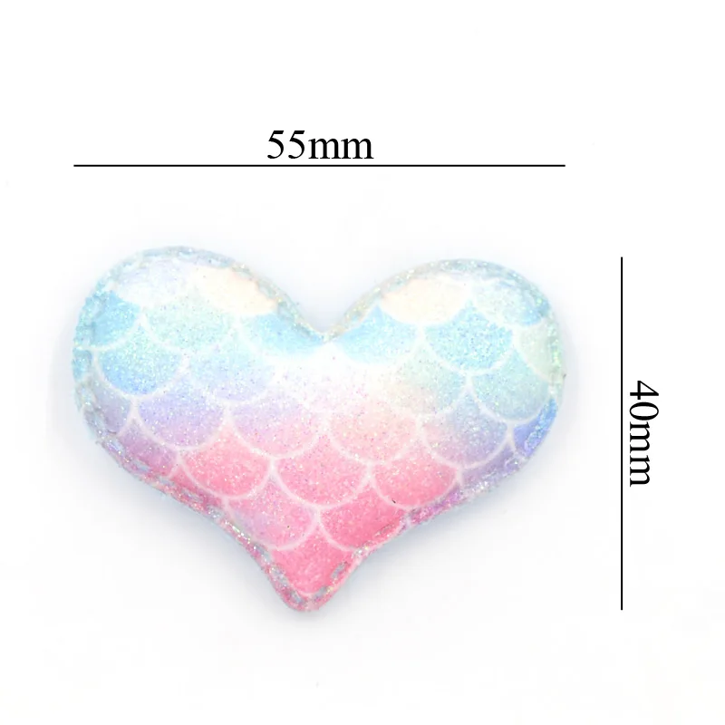 6Pcs Cute Mermaid Scale Rainbow Pads Patches Glitter Powders Heart Appliques for Clothing Sewing Supplies DIY Hair Bow Decor