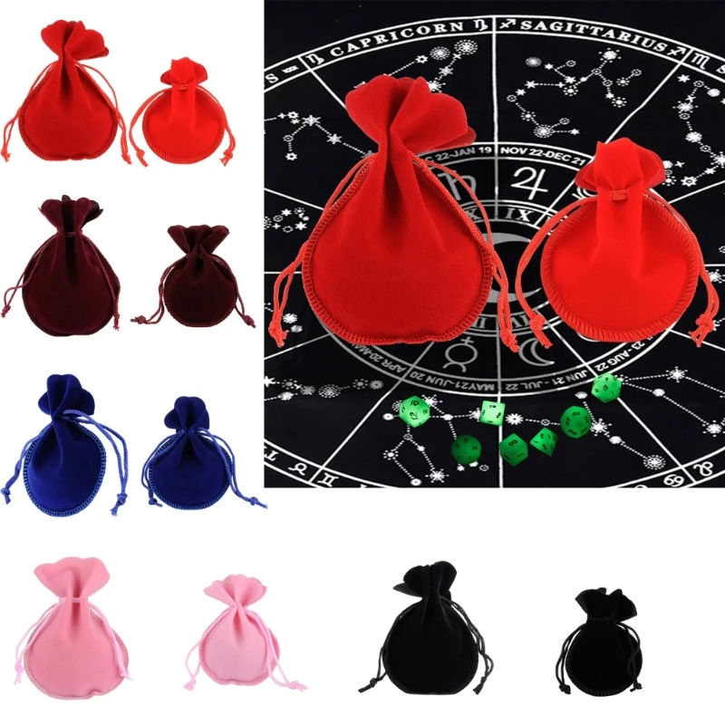 2024 New 10Pcs Mini Jewelry Dices Card Bag Gift Bag Drawstring Rune Divinations Tarot Bag Flannelette Game Cards Stored