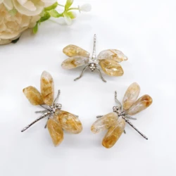 1PC Natuurlijke Citrien Dragonfly Kristal Geel Kwarts Steen spar ambachten Vlinder Standbeeld Reiki Healing Home Decor Kinderen Gift