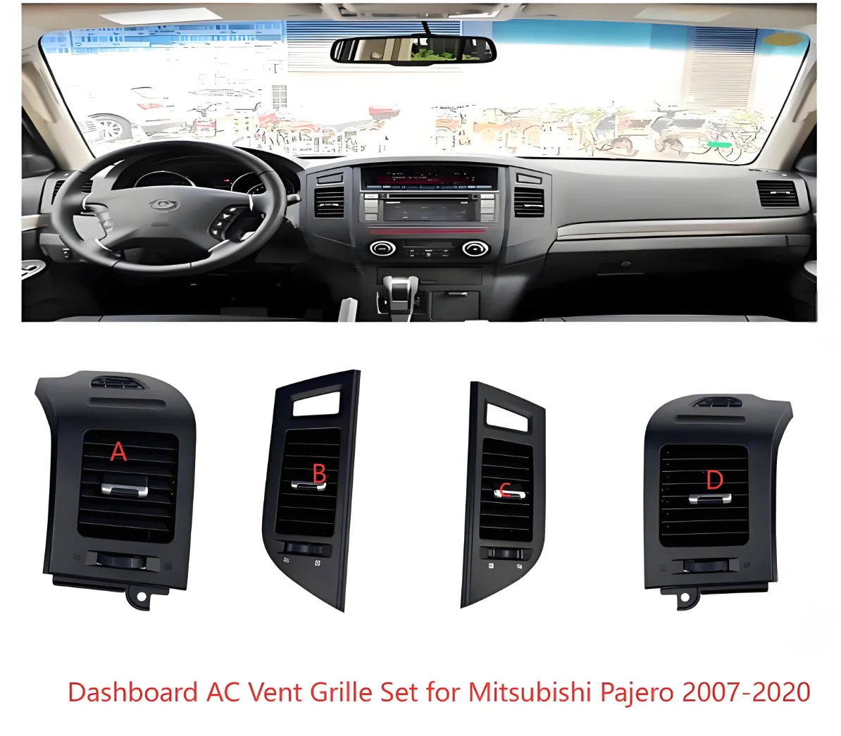 liuquan 4PCS Dashboard AC Vent Grille Set for Mitsubishi Pajero 2007-2020 | Middle & Side Outlets Silver Black