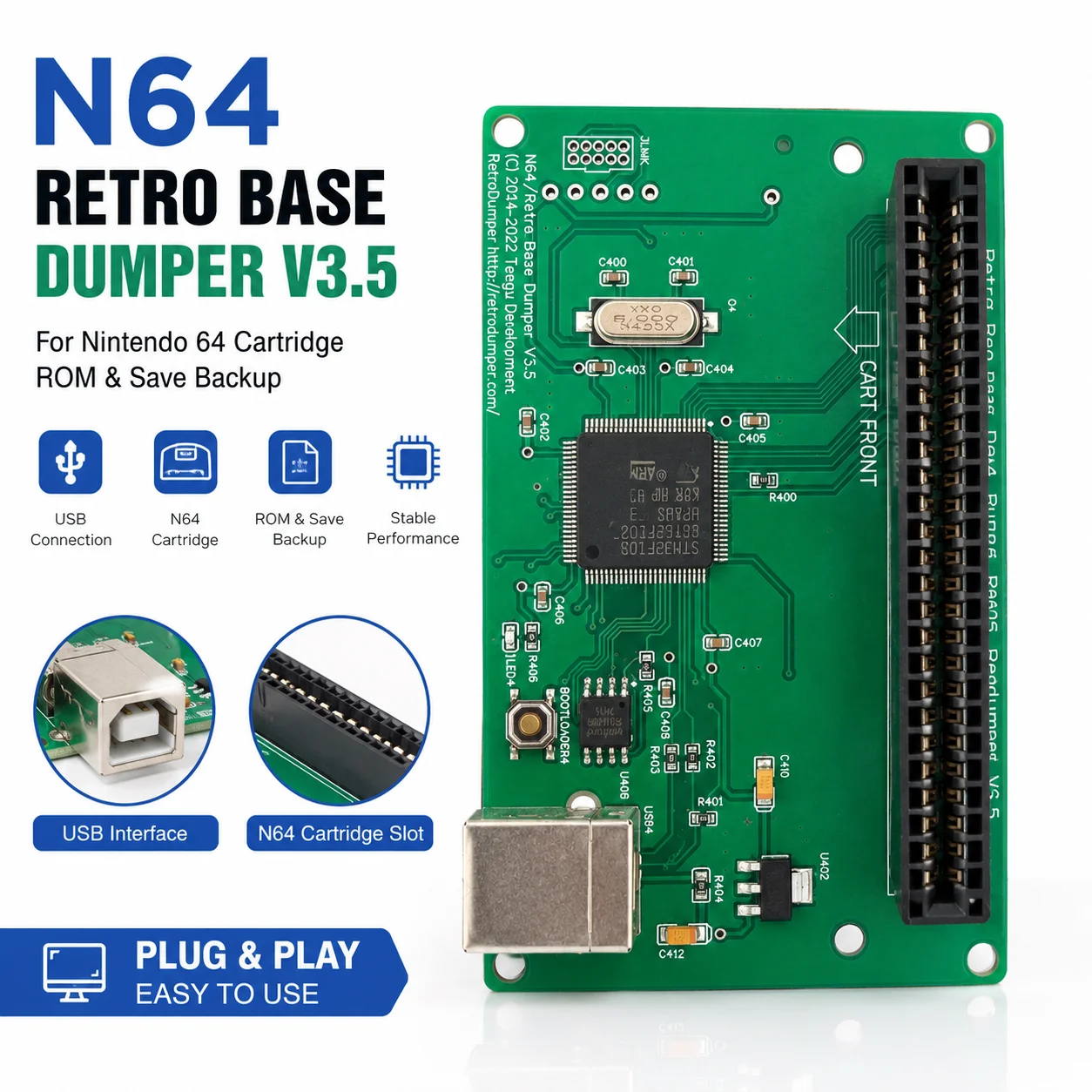 

N64 Retro Base Dumper V3.5 USB Cartridge Reader Backup Tool for Nintendo 64 Game ROM Save Dump