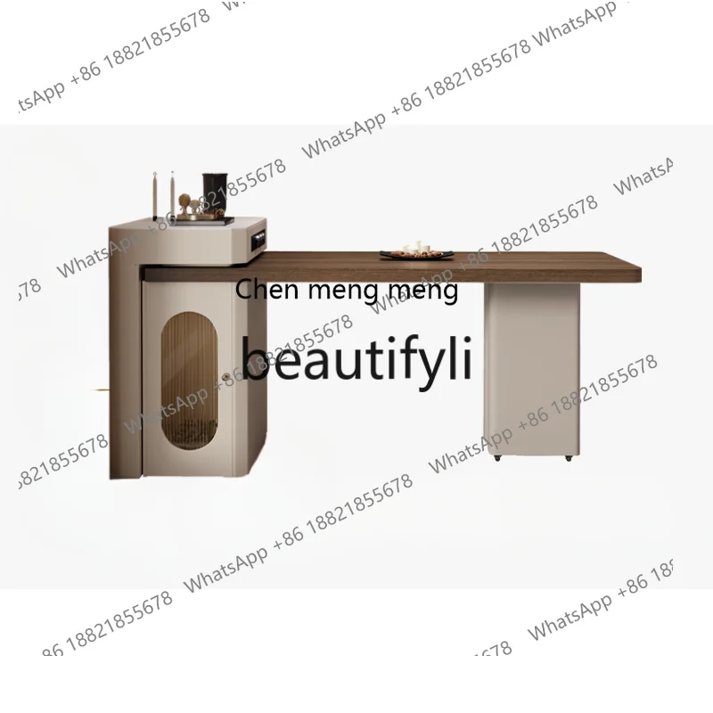 

Italian minimalist island dining table retractable wood grain rock slab household small apartment high-end light luxury H