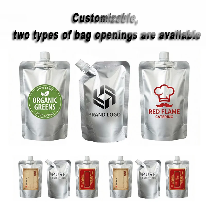 100PCS Stand‑up Aluminum Foil Spout Pouch For Liquid Repackaging Custom Packaging For Soup Bags, Soy Milk, Sauce And Broth