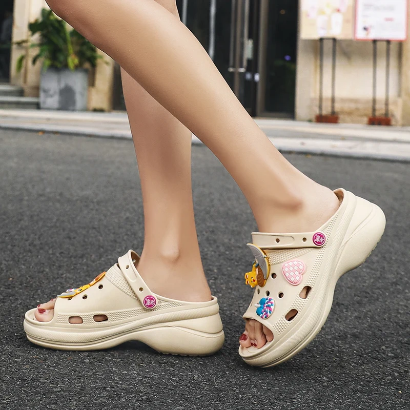 Fashion Thick Sole Increased Women Girls Summer Beach Sandals Slippers High Heels Casual Platform Clogs Flip Flops Slides Shoes