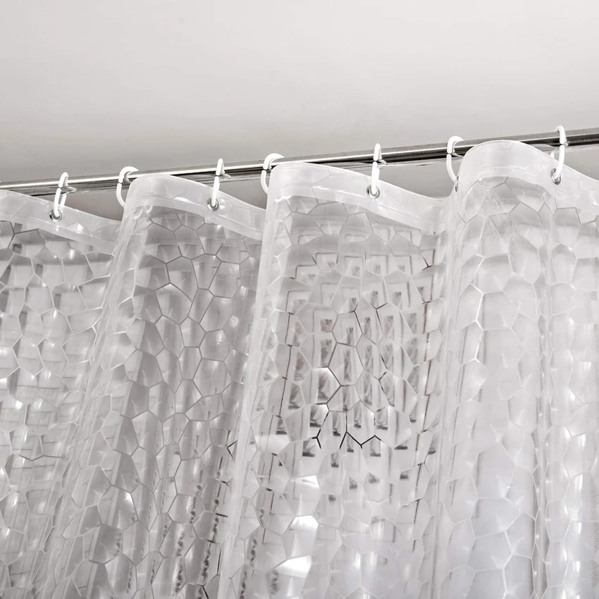 Water Cube Shower Curtain Transparent Waterproof 3D EVA Bath Curtains Liner for Bathroom Bathtub Bathing Cover with Hooks