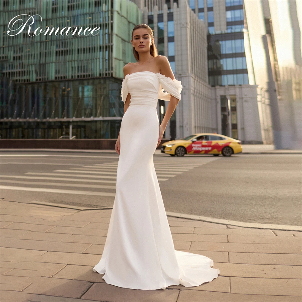 

Современные плиссированные цветы Русалка Свадебные платья Женское свадебное платье с открытыми плечами и открытой спиной на шнуровке Vestidos De Novia по индивидуальному заказу