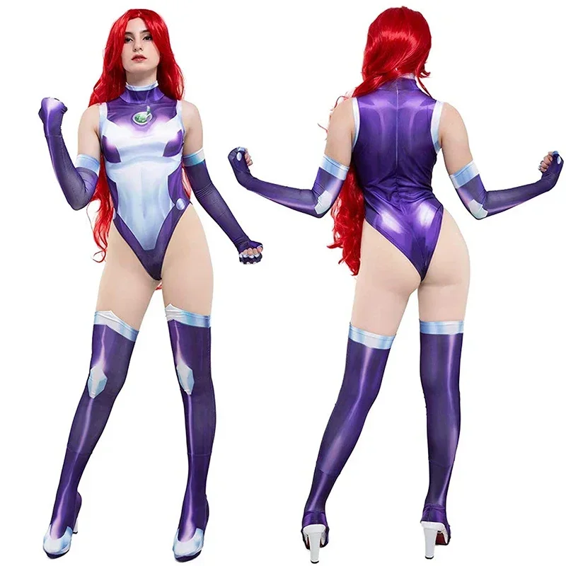 Teen Titans Starfire Koriand'r przebranie na karnawał superbohater kombinezon Zentai body Halloween karnawałowe kostiumy imprezowe dla kobiet