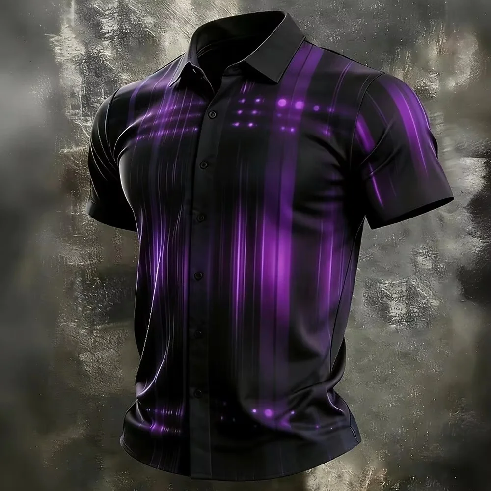 New Men's Geometric Print Summer Fashion Short-Sleeve Shirt Stylish Casual Button-Down Shirt for Vacations and Outings