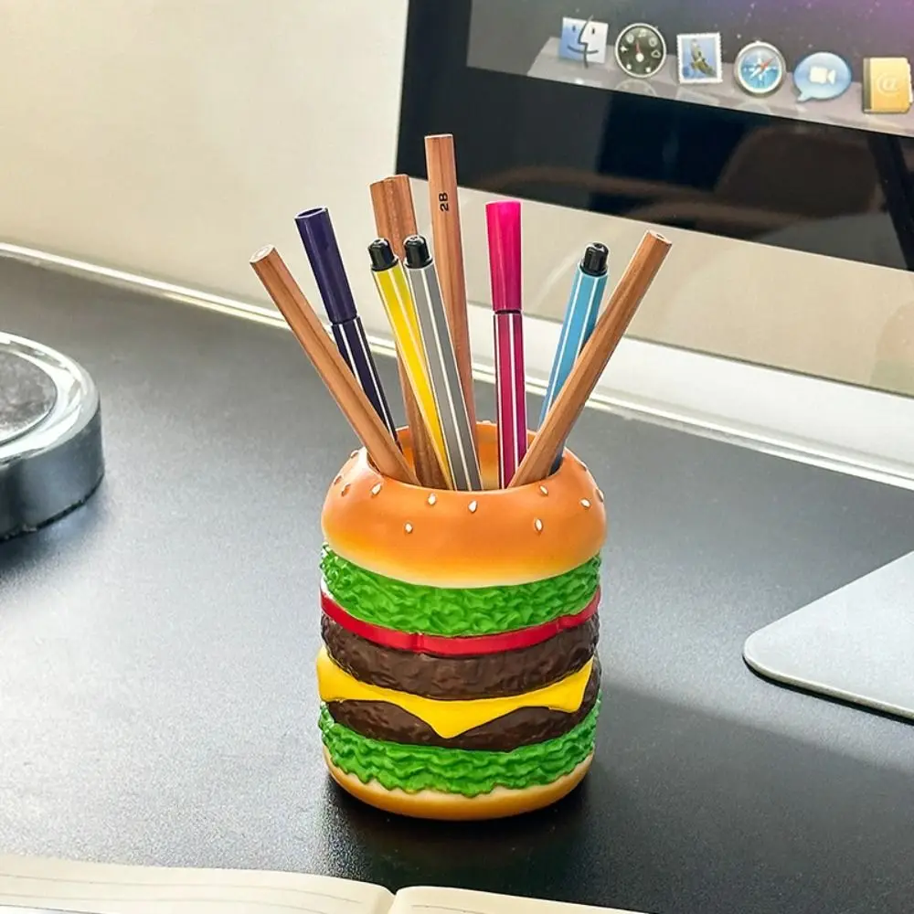 Cute Hamburg Design Pen Holder Creative Funny Makeup Brush Storage Bucket Smooth Multi-Purpose Desktop Storage Container