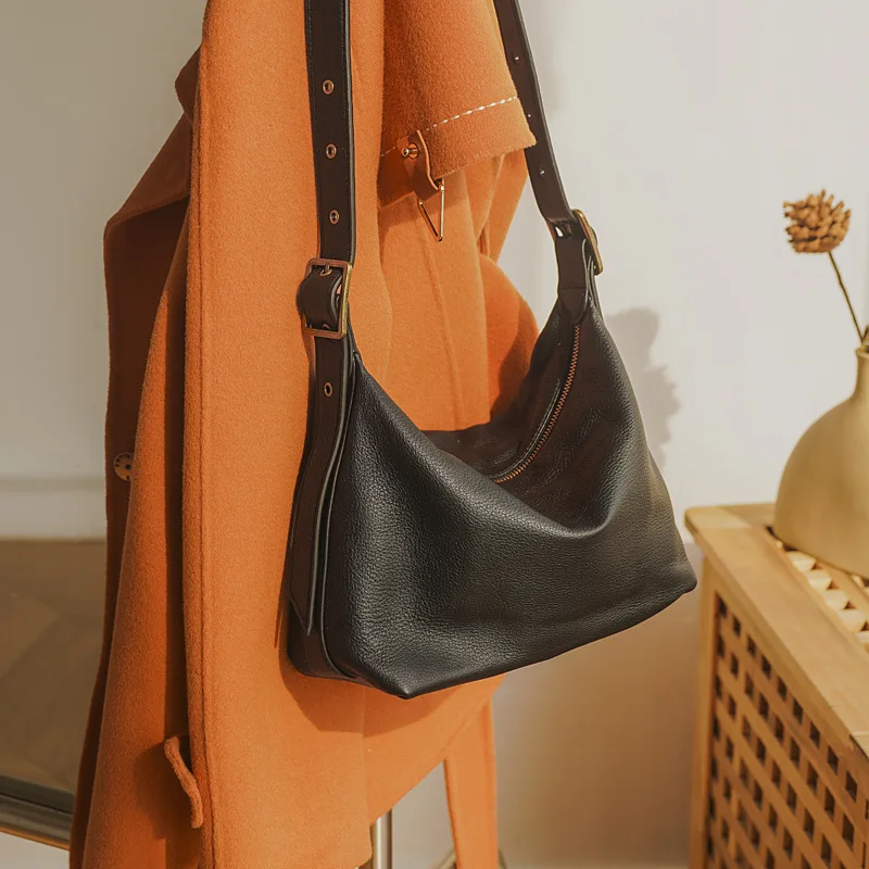 

Nesitu Highend Vintage White Black Full Grain Genuine Leather Women Shoulder Messenger Bag Purse M9197