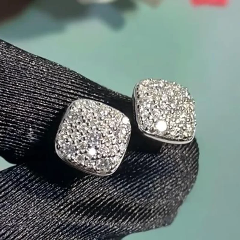 JECIRCON S925 فضة مويسانيتي كامل أقراط للنساء رائعة يوميا تنوعا ترصيع تألق مربع العنقودية تصميم