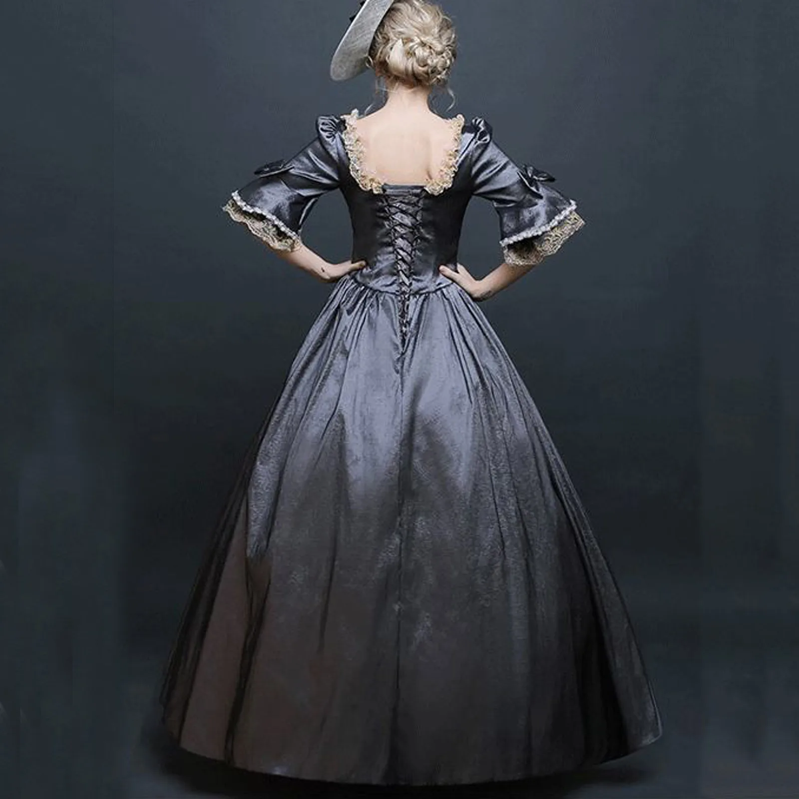 Robe maxi en dentelle épissée médiévale, costume de cosplay d'Halloween, princesse rétro de la Renaissance, robe de Rhde fête victorienne, robe de bandage éducative