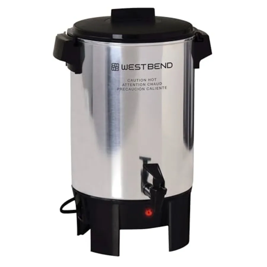 Coffee Urn for Office Use, Highly-Polished Aluminum, Silver, Automatic Temperature Control and 30-Cup Capacity with Cup-Per-Min