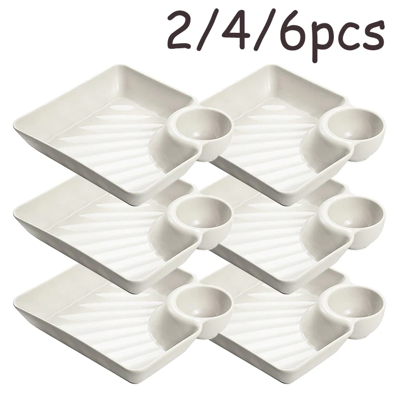 2/4/6 Piece Set PP Jiaozi Dish with Dip Dish Japanese Solid Color Square Dumpling Dish Restaurant.