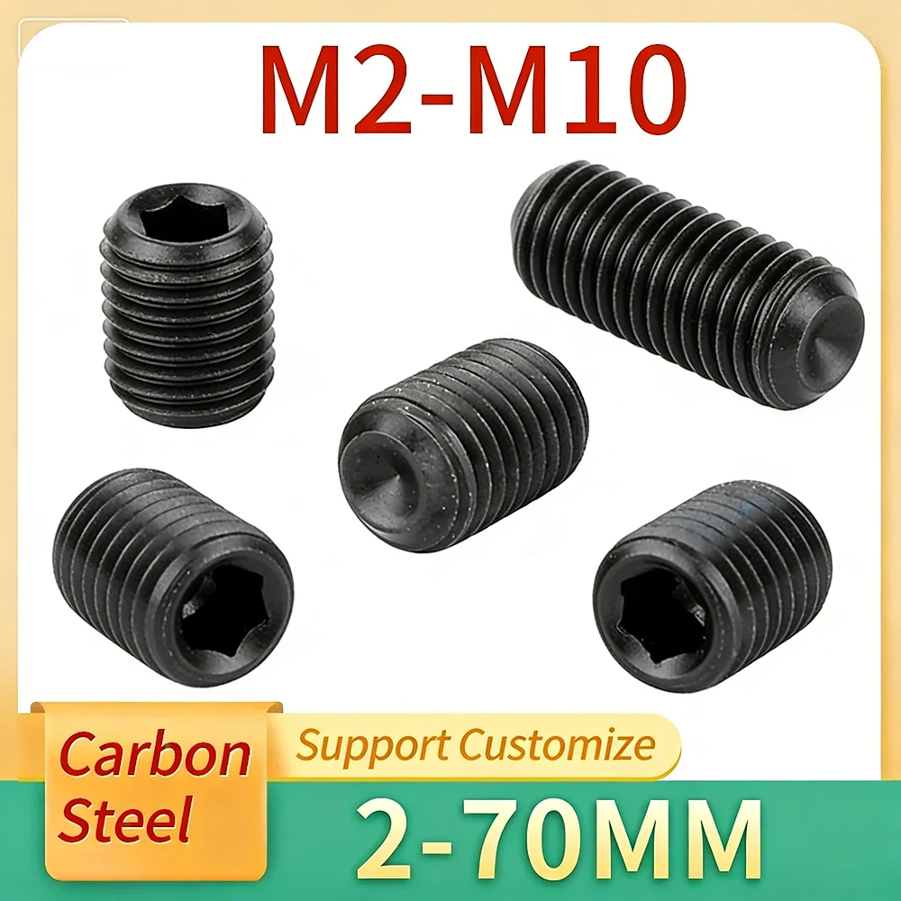 10Pcs/lot M2 M2.5 M3 M4 M5 M6 M8 M10 Headless Cup Point Set Screw 12.9 Grade Carbon Steel Hex Socket Set Screw Support Customize