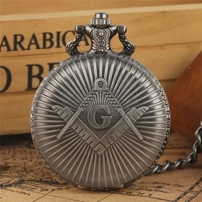 Antique Masonic Freemasonry Theme Retro Necklace Pendant Quartz Pocket Watch Sweater Pendant Chain Gift Clock for Freemason