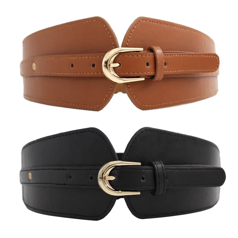 Vintage  Fashion Luxury Ladies Wide Belt Elastic Buckle Leather Wide Pin Buckle Women's Belt Waist Seal Belt