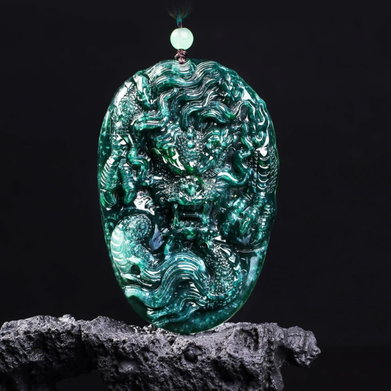 

Natural Blue Water Jade Dragon Pendant Gemstone Real Jade Fashion Accessories Jewelry Design Necklace Men's Amulet Gift