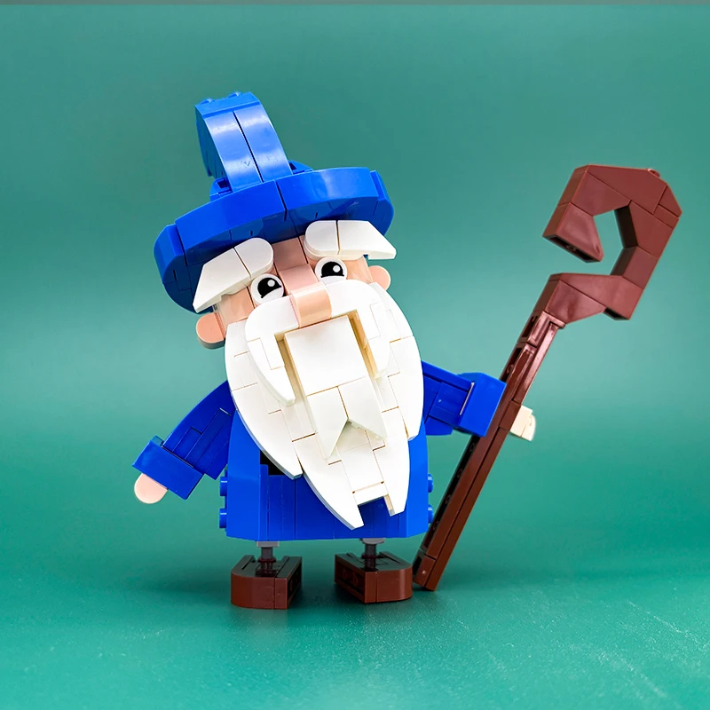 

MOC Wizard Magic Sorcerer Building Blocks Set Creative Old Magician with White Beard Blue Hat Staff Model Toy Gift for Adults