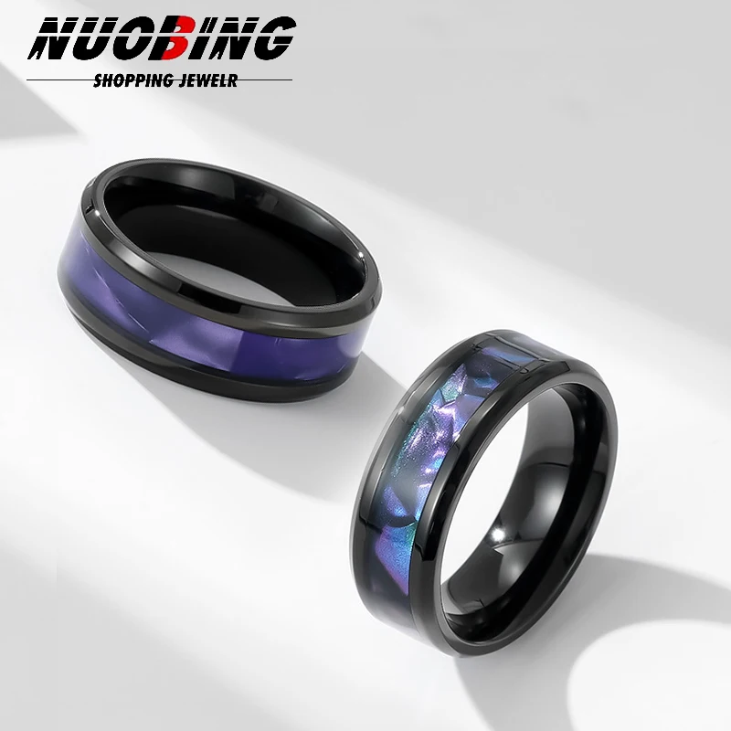 8MM Purple Men's Fashion Wedding Engagement Ring Purple High-quality Stainless Steel Women's Wedding Charm Jewelry Gift