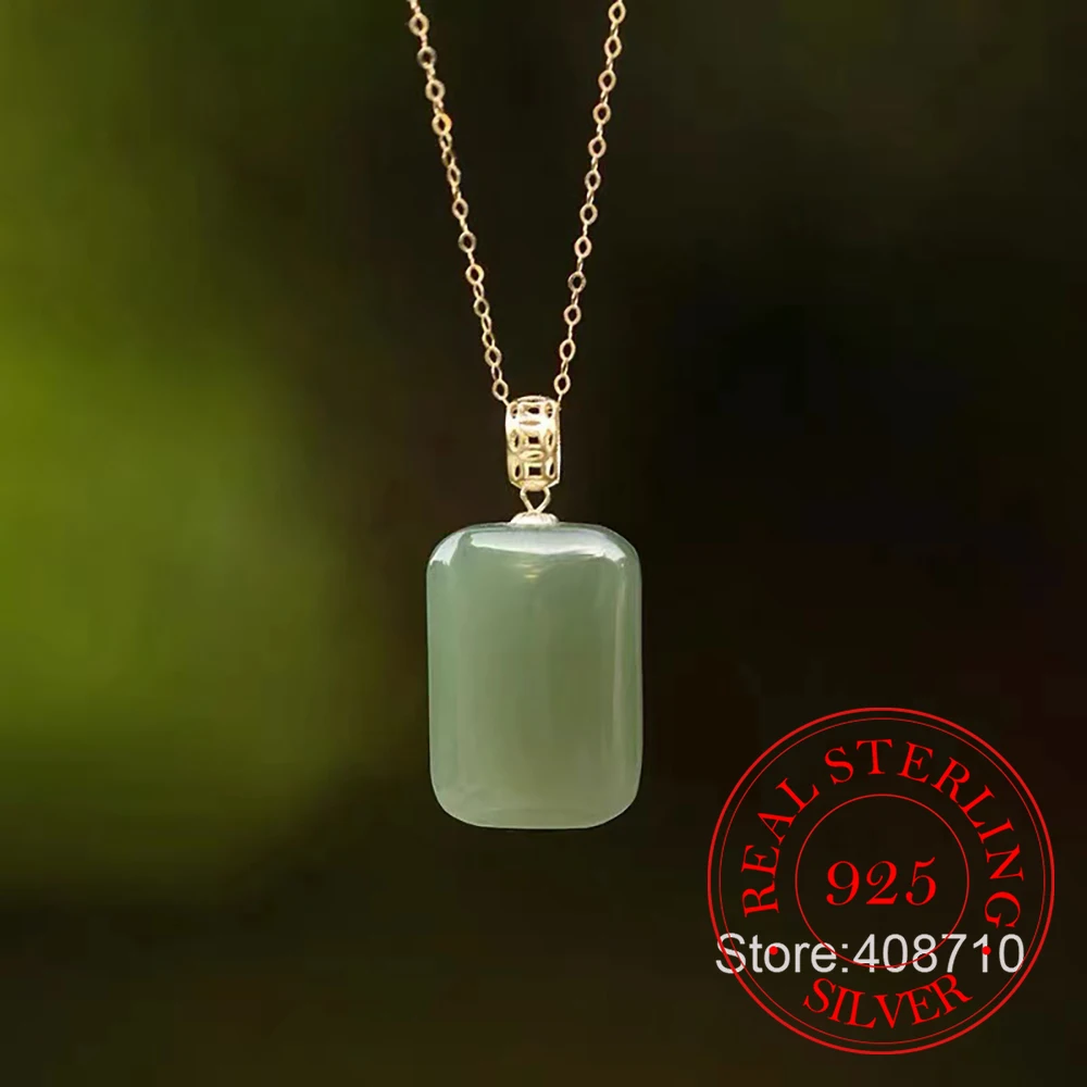 

925 Sterling Silver Jewelry 24K Gold Plated Natural Jade Necklace Pendant for Women Wedding Party Jewelry For Girls Friend Gift