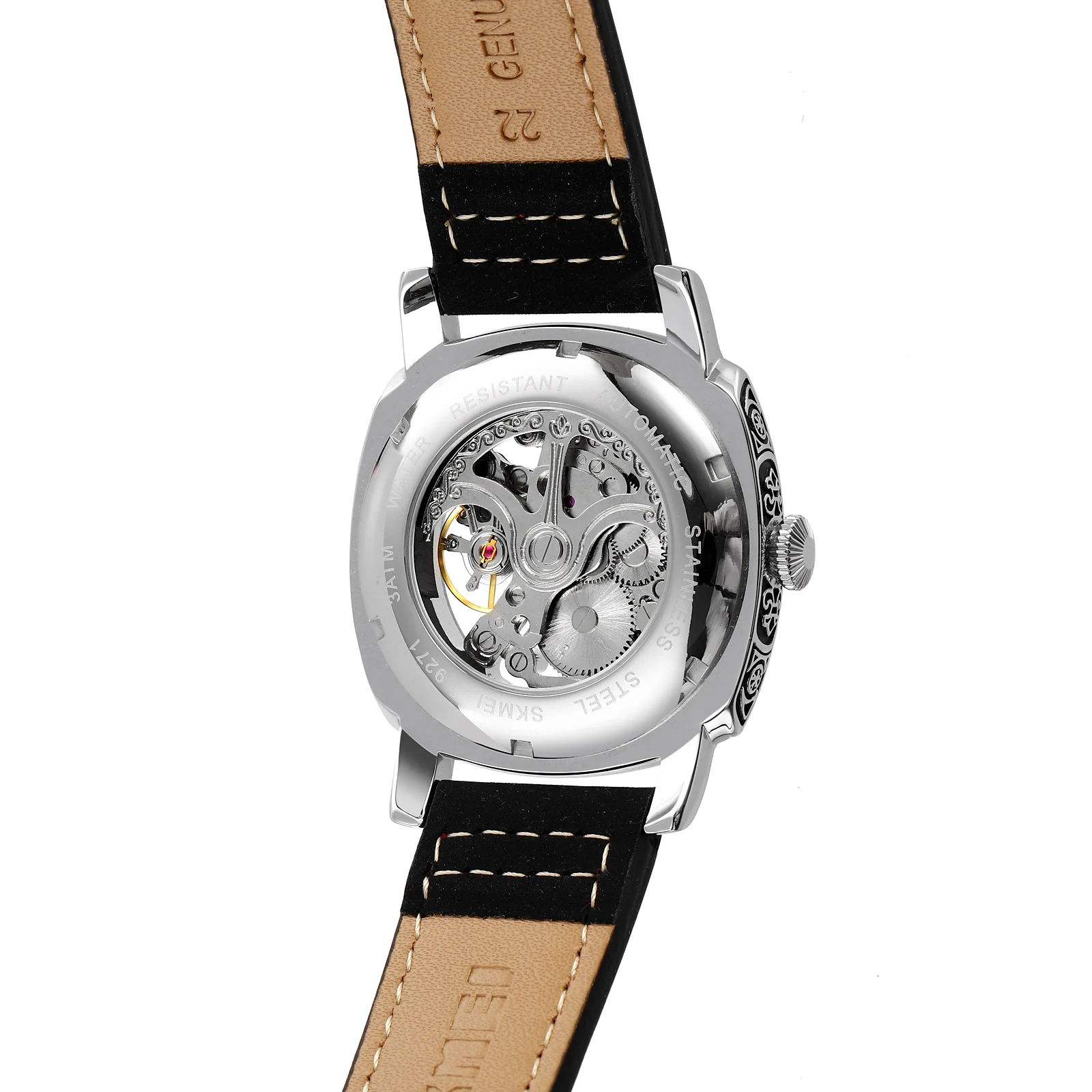 SKMEI Luxury นาฬิกาอัตโนมัติสำหรับชายแกะสลักนาฬิกากลวงนาฬิกาแฟชั่นกันน้ำ Reloj Hombre