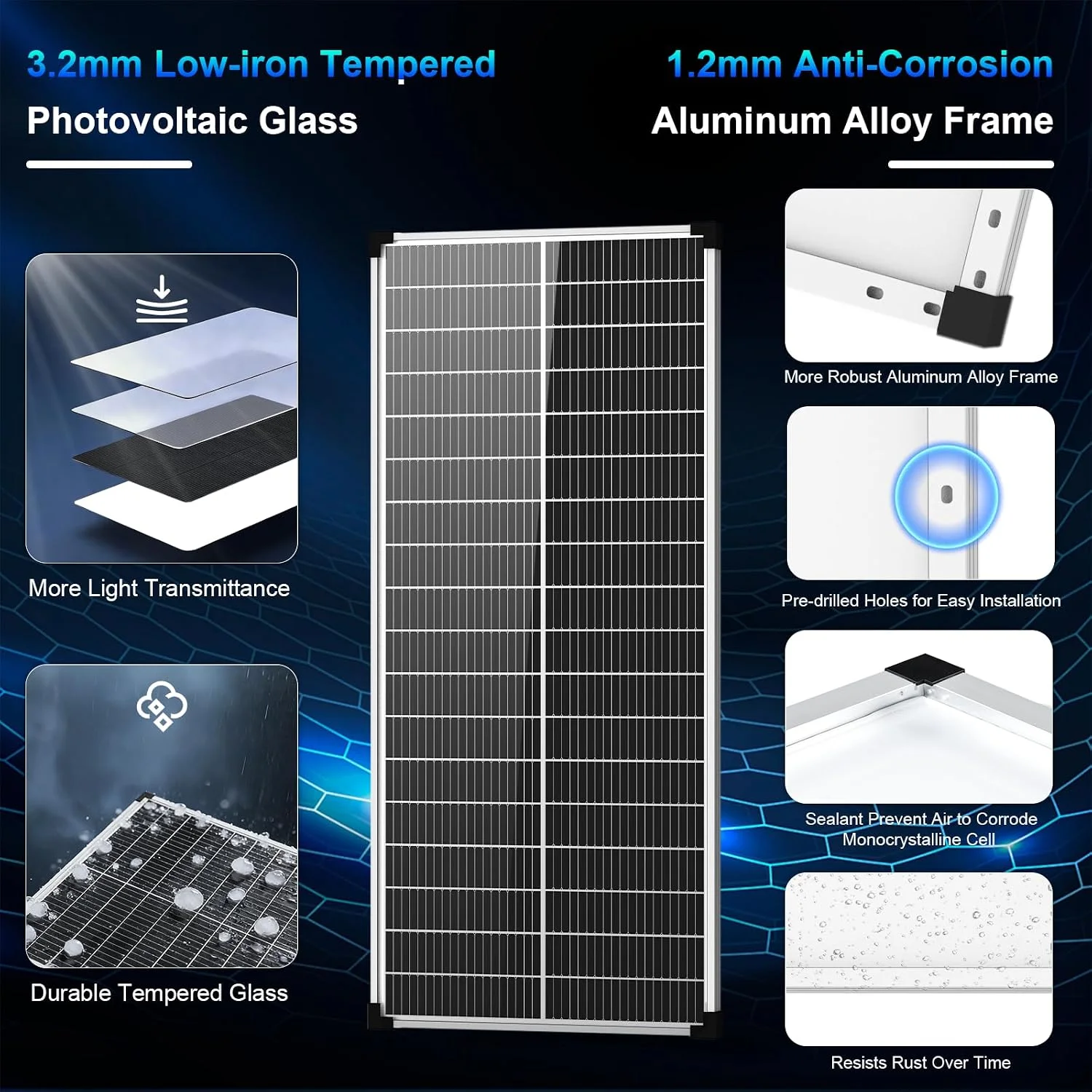 N-Type 16BB 100W 12V Solar Panel 25% Efficiency IP68 Waterproof RV Marine Off-Grid Solar Module