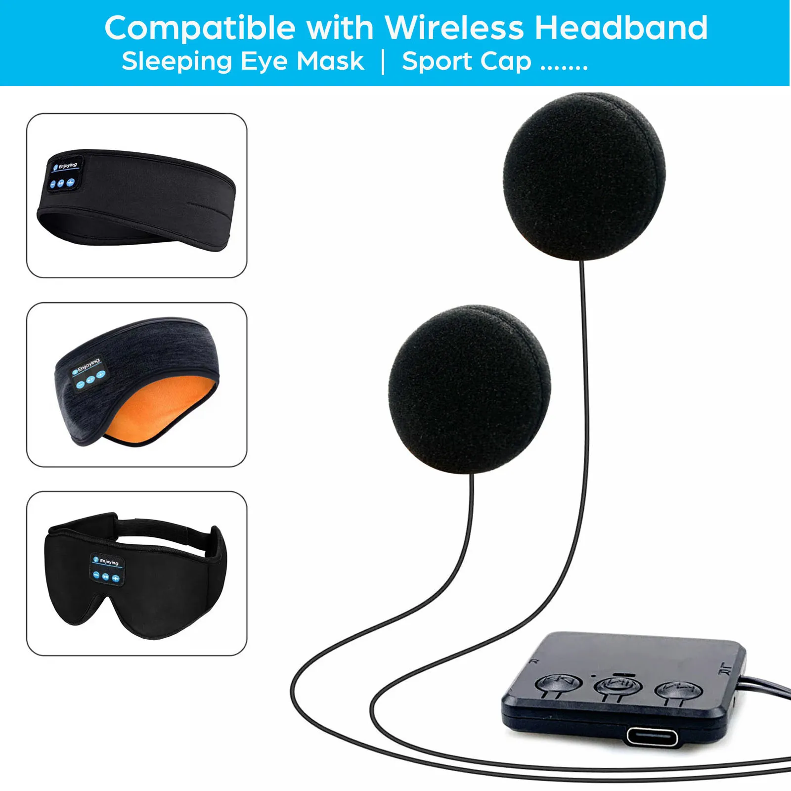 Bluetooth-kompatible Kabellose Mütze mit Integrierter Schlafmaske, Sport-Musik-Stirnband, DIY-Zubehörmodul, Kopfhörer-Lautsprecher
