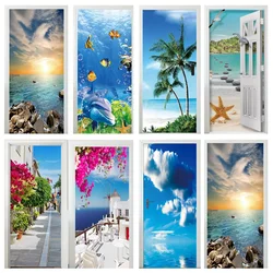 3D Sea View Beach Sea Gate stickers Wallpaper poster Island Mural bedroom decoration stickers door