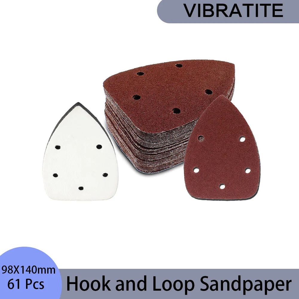 Papel de lija para lijadora de detalles de ratón, 98x140x140mm, 61 Uds. Con almohadilla para pulir, surtido de gancho y bucle de 60-400 Girt para pulir y lijar