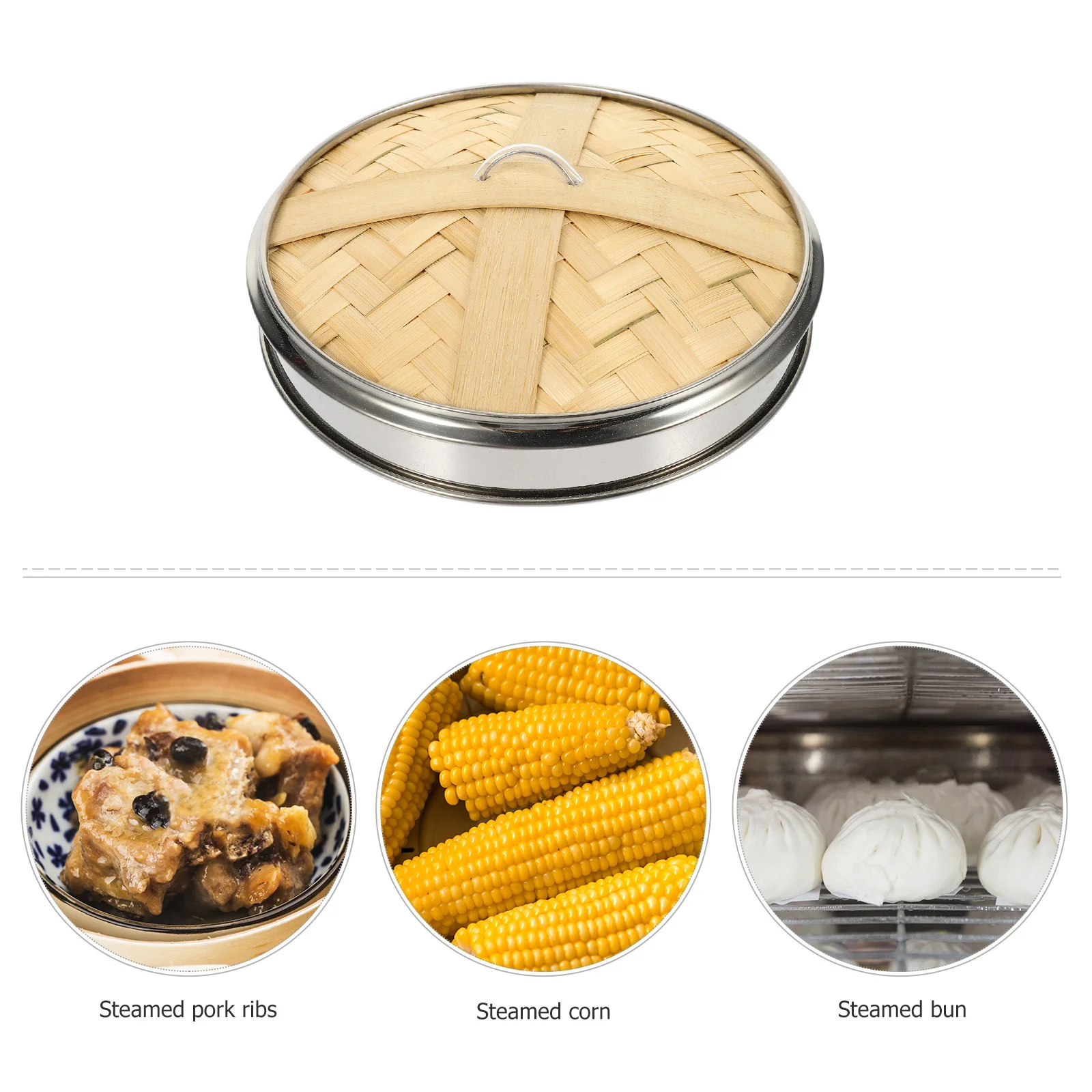 

1Pcs Bamboo Steamer 22cm Stainless Steel Banding Steaming Basket Dumplings Buns Rice Kitchen Tool Bamboo Steamer