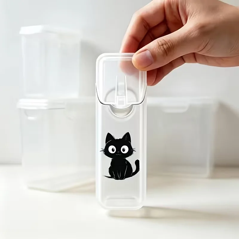 2PC New Cute Black Cat Print Portable Travel Cotton Swab Storage Box and Floss Storage Box (Box Only), Portable Storage, Cotton