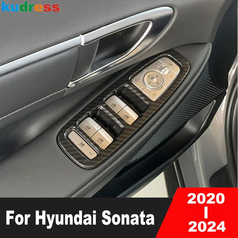 Abdeckung für den Fensterheberschalter im Innenraum des Autos, Kohlefaser-Innenausstattung für Hyundai Sonata 2020-2024