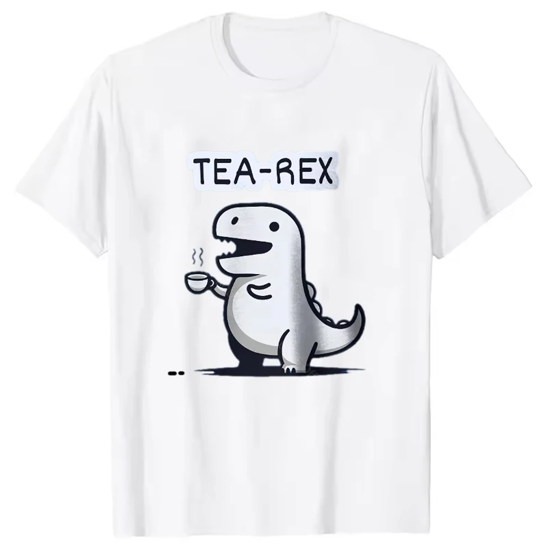 Men's Women's Tea-Rex Dinosaur Printed T-Shirt Soft & Breathable Round Neck Short Sleeve Tee Unisex Fun & Quirky Style
