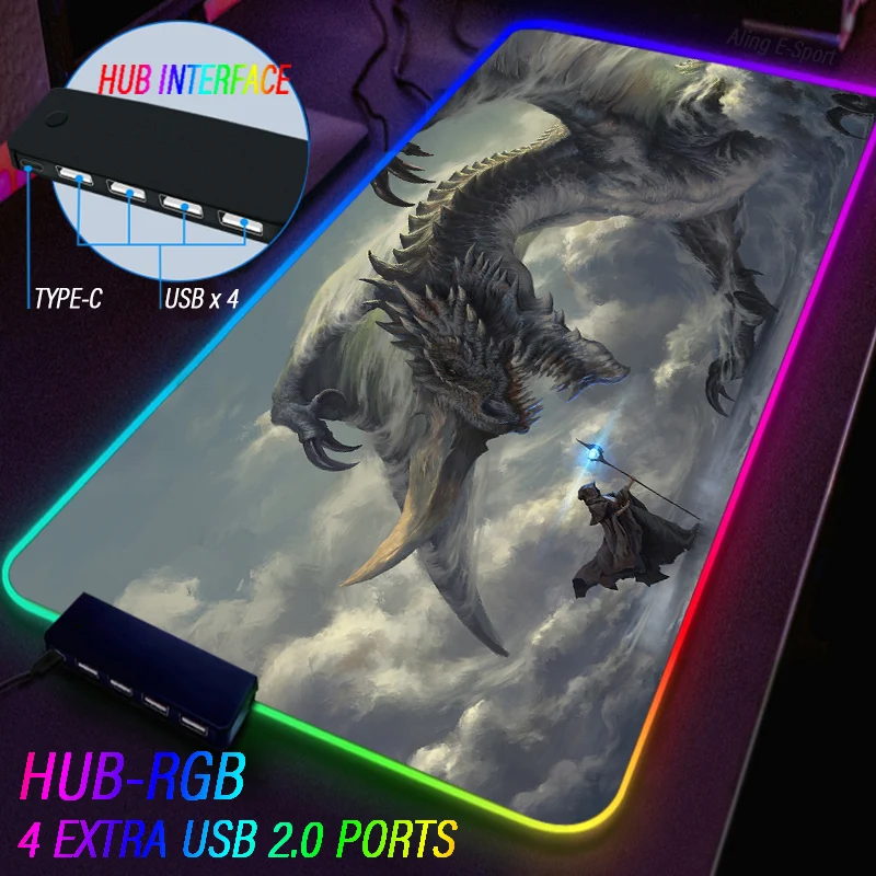 Imagem -03 - Personalizado Anime Hub em Usb Mouse Pad Rgb Veneno Dragão Luminoso Tapete Grande Enorme Led Backlight Mesa Tapete Acessórios do Computador Tapete