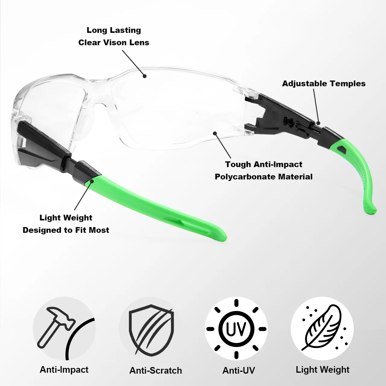 Verstellbare Rahmen, Antibeschlagbrille, Schutzbrille für Männer und Frauen, klare Linse, Blaulichtblockierung, Augenschutz, HM12 – Detail 9