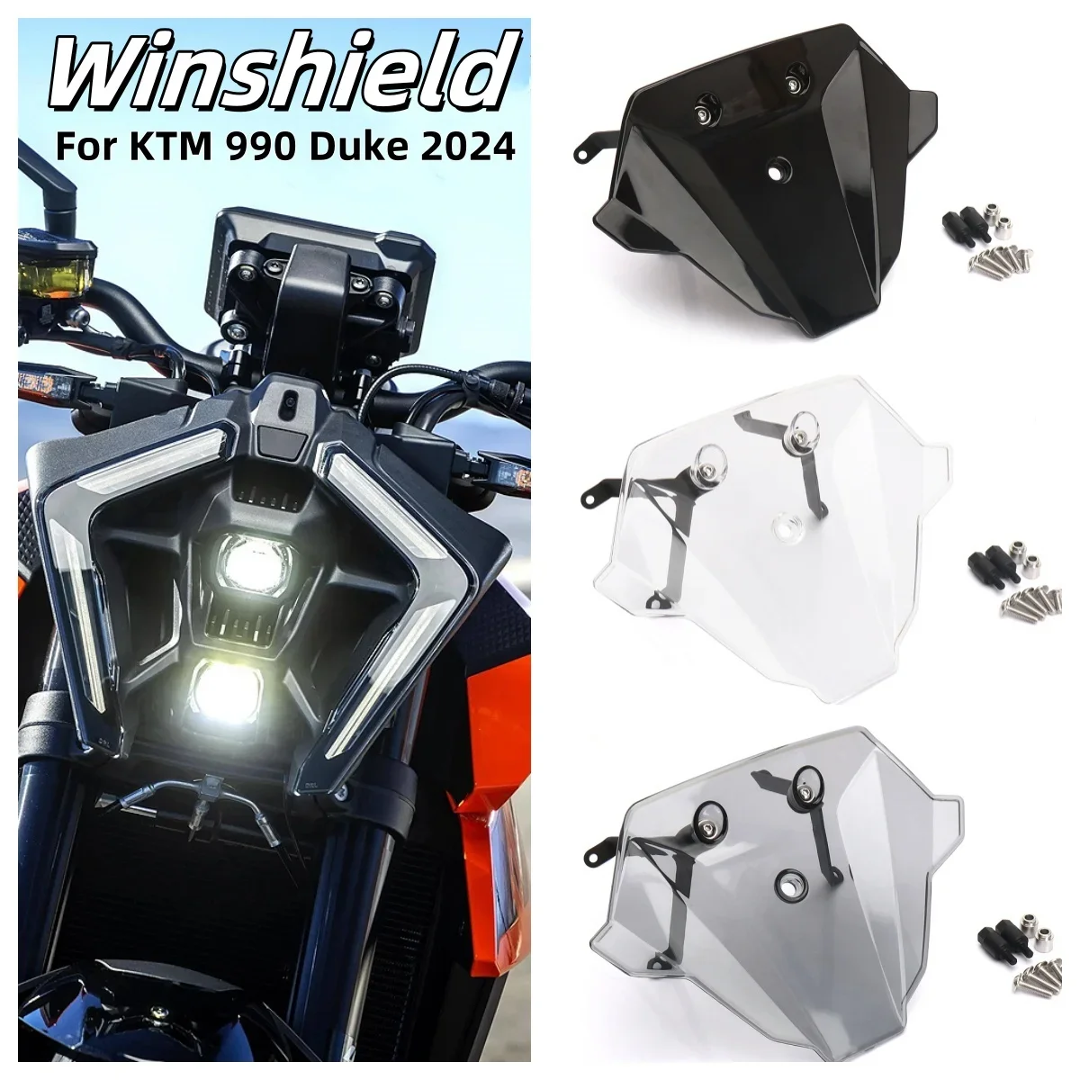 

Motorcycle Accessories Windshield Flyscreen Windscreen Screen Wind Deflector For 990 DUKE 990Duke 990 Duke 2024