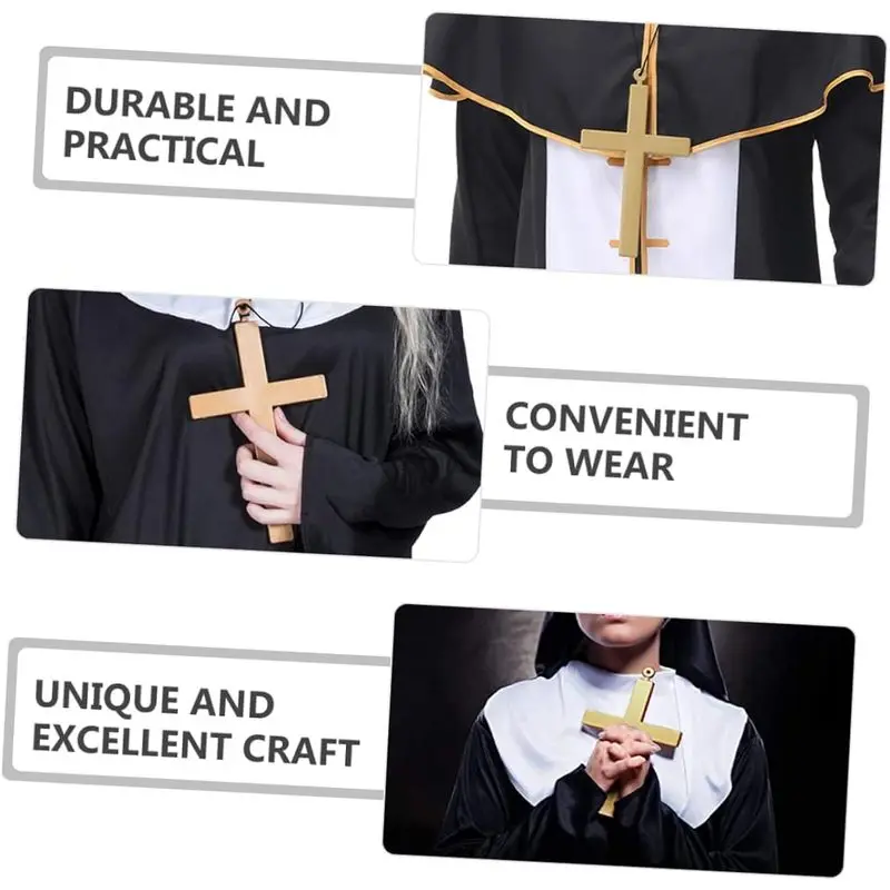 1pcs Cross Jewelry Retro Car Accessories Men's Necklace Skeleboner Pope Costume Cross Pendant Necklace Priest Costume Accessory 