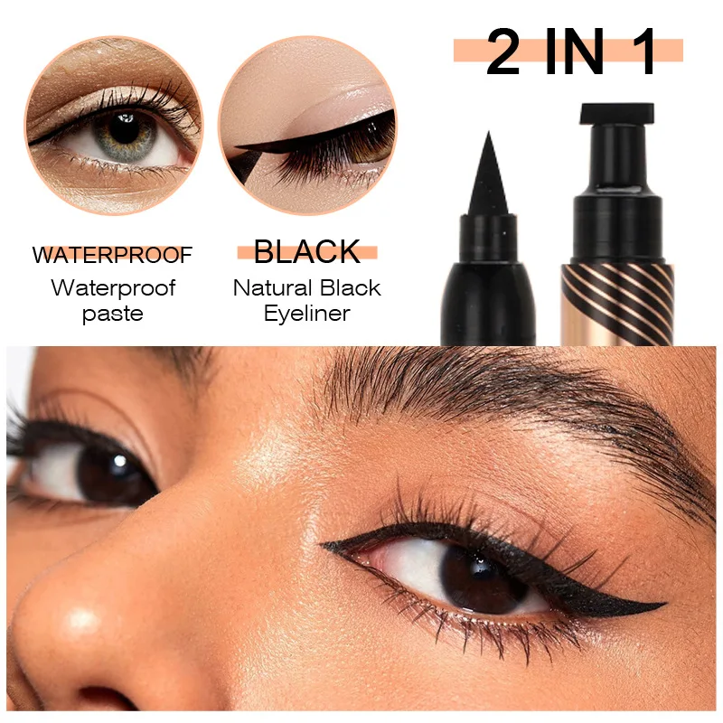 48H Long-lasting Double-headed Stamp Eyeliner Pencil Waterproof and Smudge-proof Cat Eye Makeup for Eye Corner and Tail