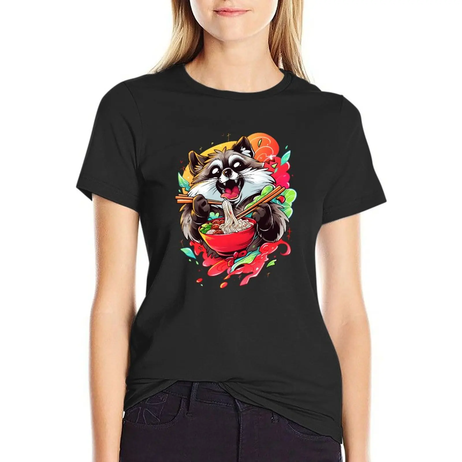 Anime Racoon Ramen Lover T-Shirt animal prinfor heavyweights female new edition Women t shirt