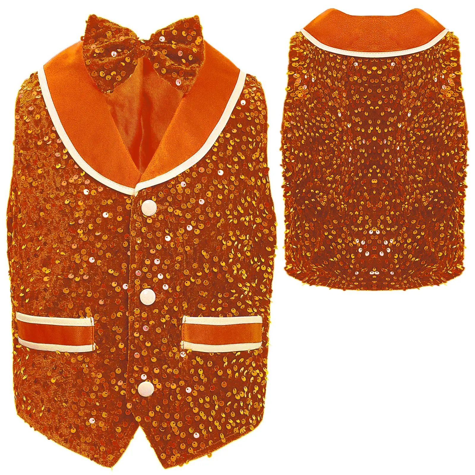 Unisex Waistcoat Kids Sequin Waistcoat Sparkling Sequins Velvet Vest with Bow Tie Singer Show Party Stage Performance Costume