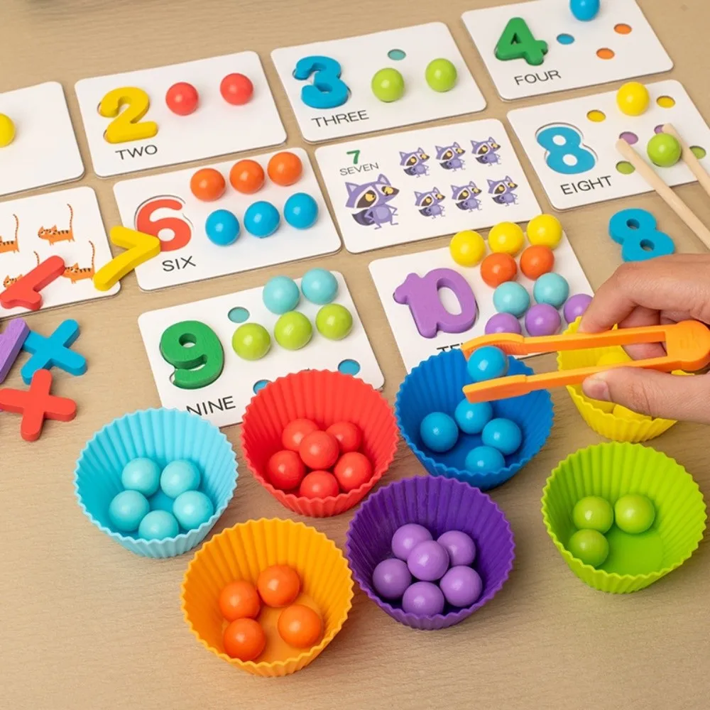 Wooden Clip Beads Toy Early Educational Colorful Color Matching Beads Game Arithmetic Fine Motor Training