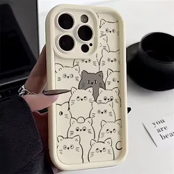 Cute Cartoon Cat Silicone Phone Case For iPhone 16 15 14 13 12 11 Pro Max X XR XS Max 7 8 Plus Shockproof Soft Bumper Back Cover